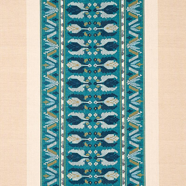 Schumacher Sandor Stripe Embroidery Peacock Fabric