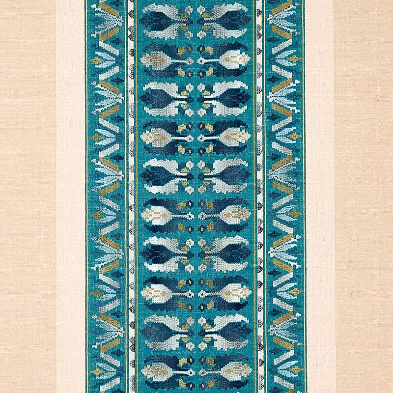 Schumacher Sandor Stripe Embroidery Peacock Fabric