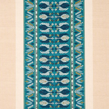 Schumacher Sandor Stripe Embroidery Peacock Fabric