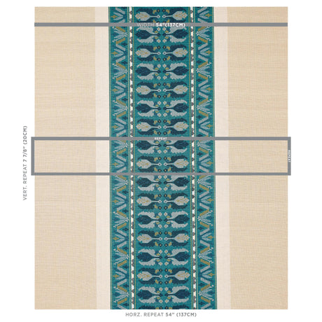 Schumacher Sandor Stripe Embroidery Peacock Fabric