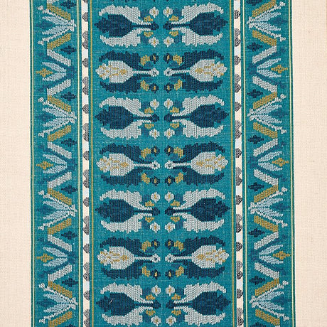 Schumacher Sandor Stripe Embroidery Peacock Fabric