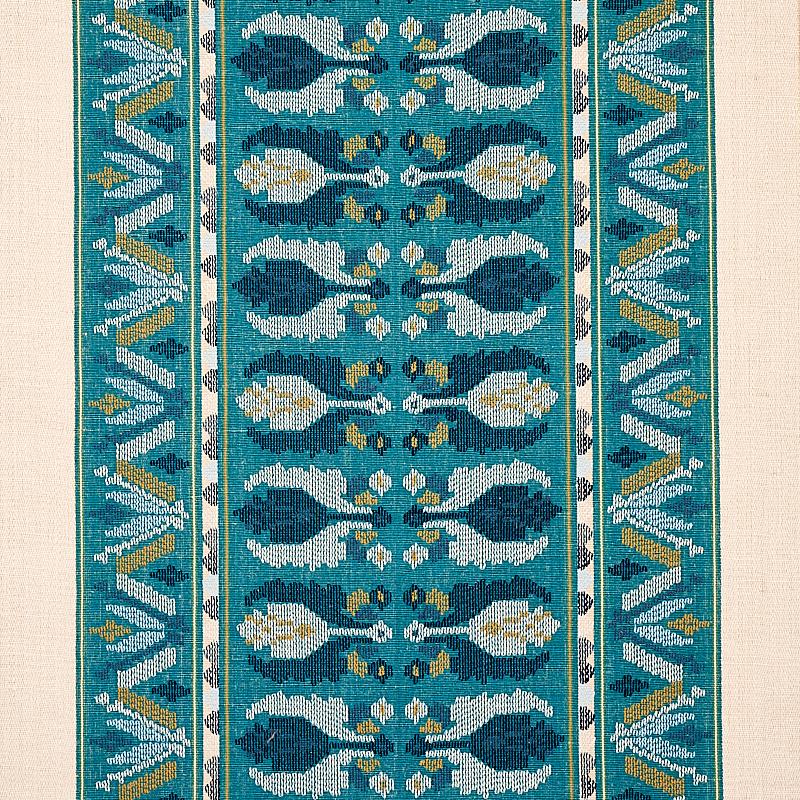 Schumacher Sandor Stripe Embroidery Peacock Fabric