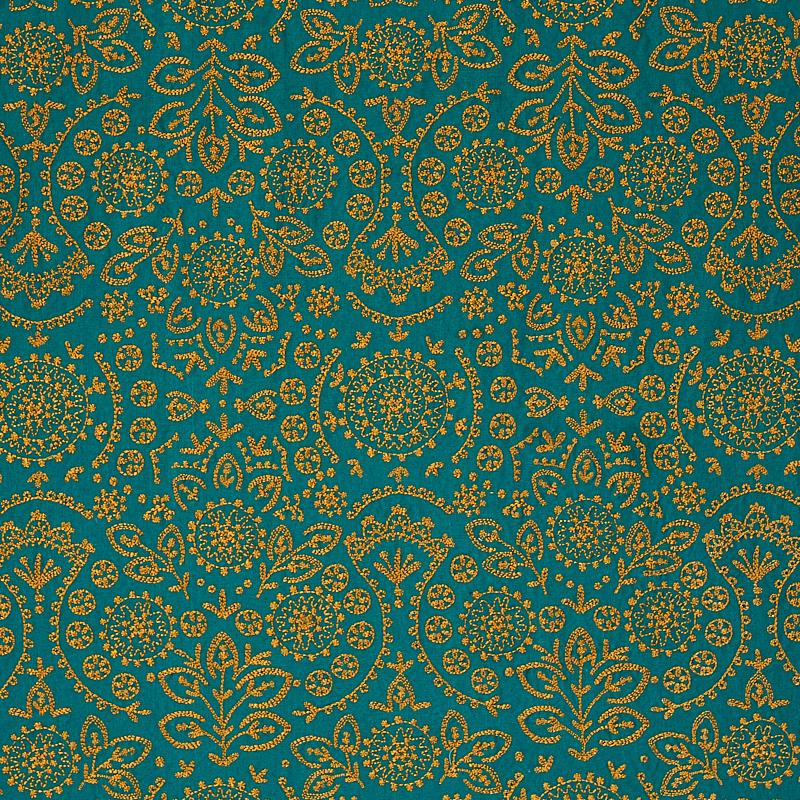 Schumacher Tiana Embroidery Peacock Fabric