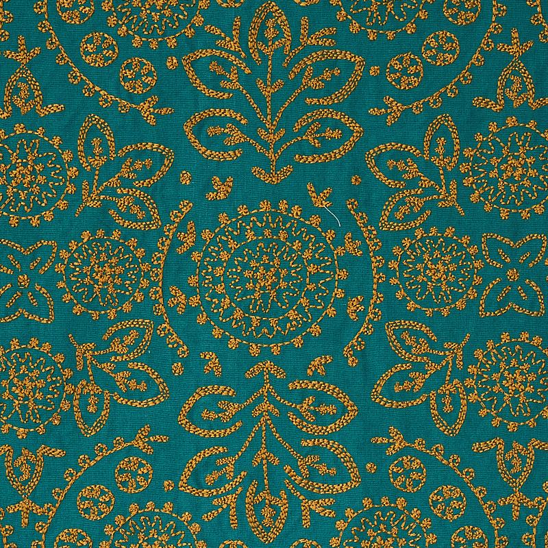 Schumacher Tiana Embroidery Peacock Fabric