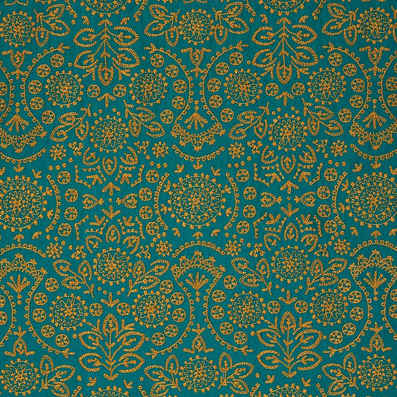 Schumacher Tiana Embroidery Peacock Fabric