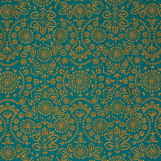 Schumacher Tiana Embroidery Peacock Fabric