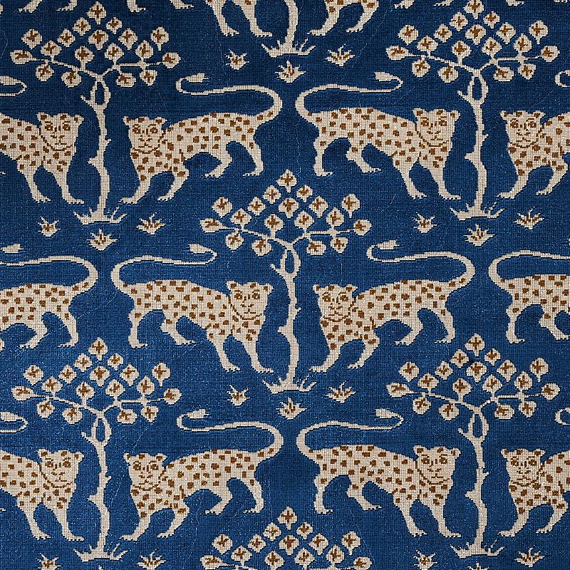 Schumacher Woodland Leopard Velvet Sapphire Fabric