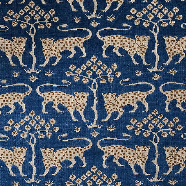 Schumacher Woodland Leopard Velvet Sapphire Fabric