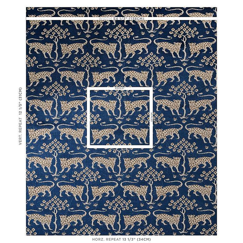 Schumacher Woodland Leopard Velvet Sapphire Fabric