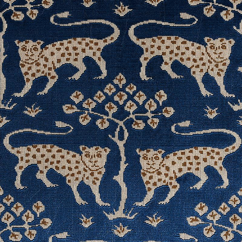 Schumacher Woodland Leopard Velvet Sapphire Fabric