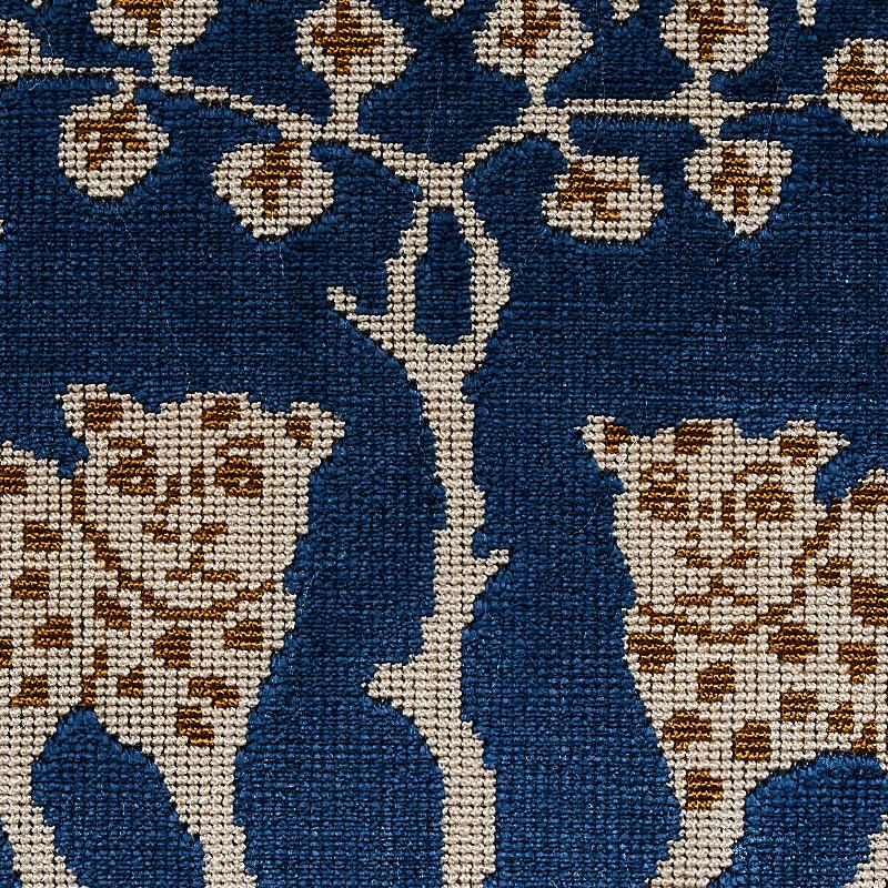 Schumacher Woodland Leopard Velvet Sapphire Fabric