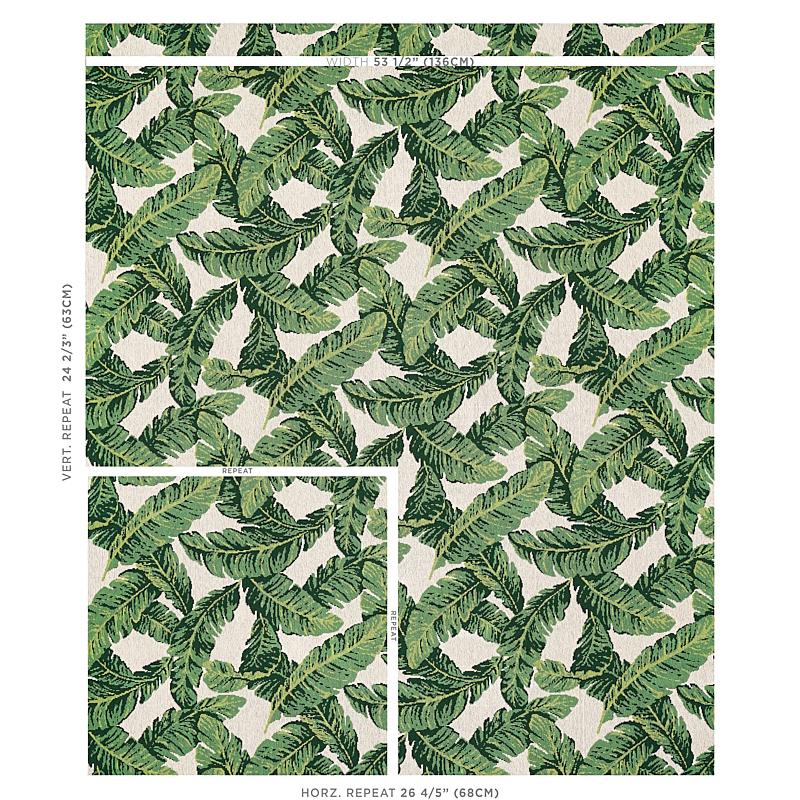 Schumacher Tropical Leaf Pingl Green & Ivory Fabric