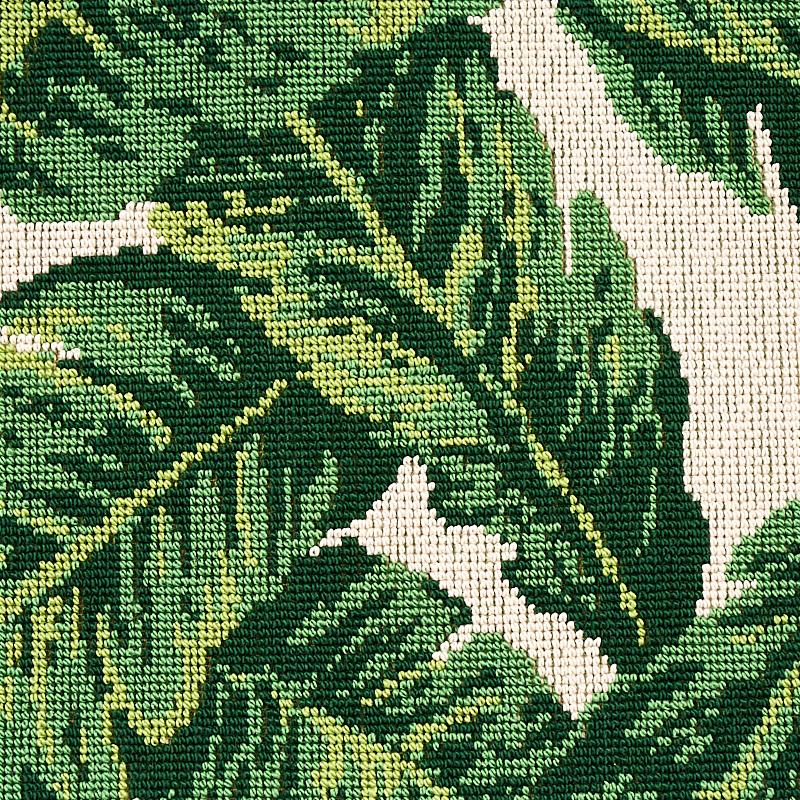 Schumacher Tropical Leaf Pingl Green & Ivory Fabric