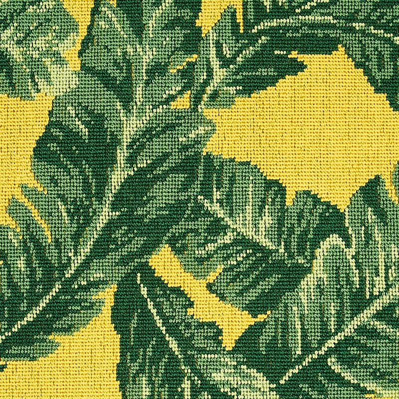Schumacher Tropical Leaf Pingl Green & Yellow Fabric