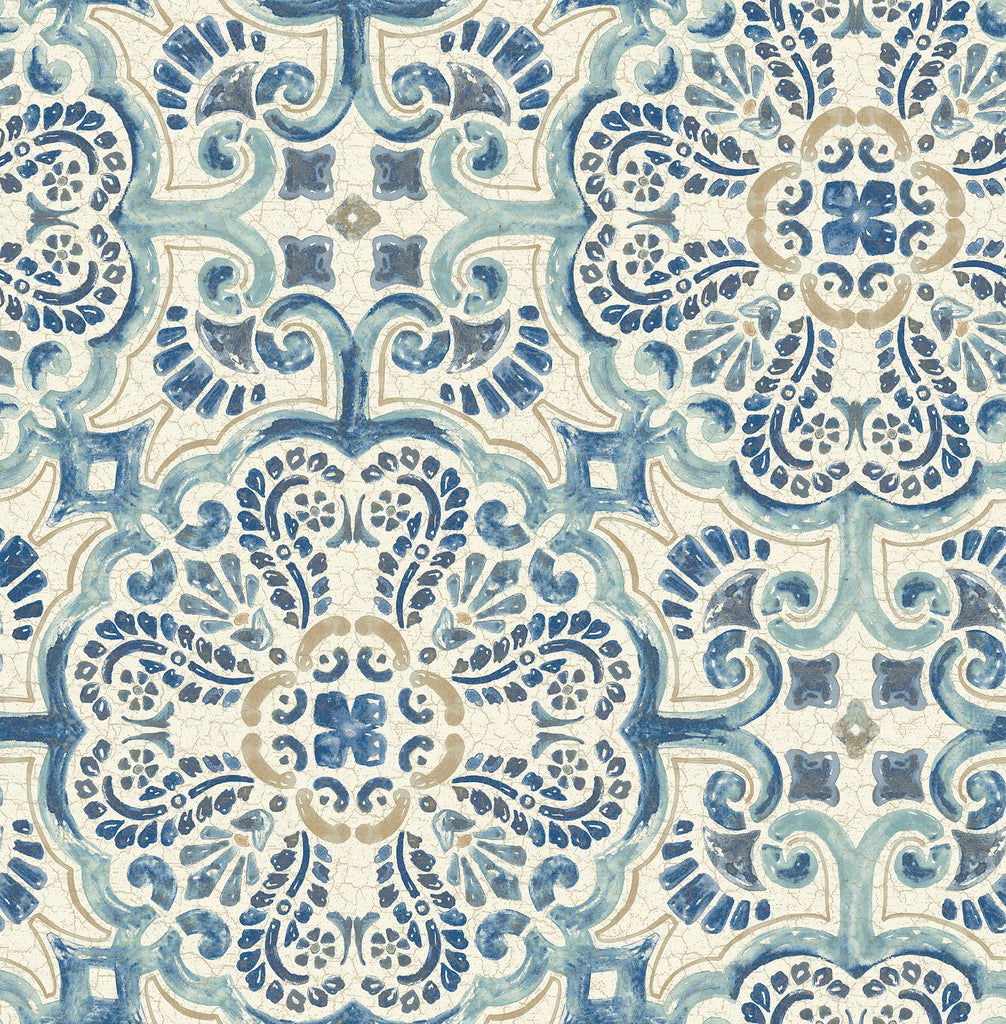 A-Street Prints Florentine Blue Tile Wallpaper