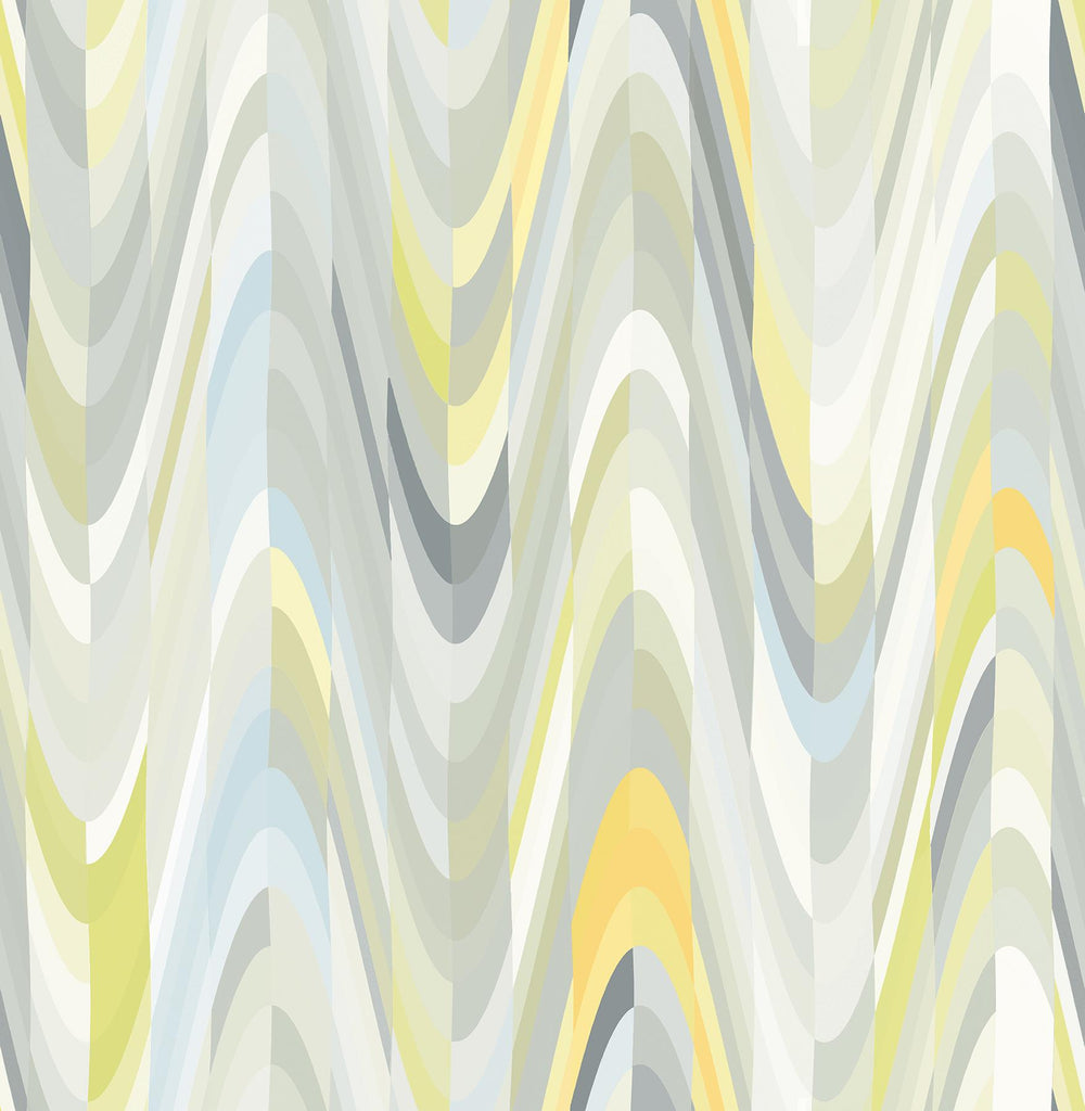 A-Street Prints Aurora Geometric Wave Yellow Wallpaper