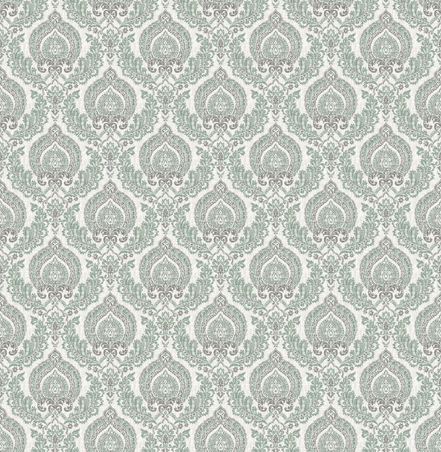 A-Street Prints Lulu Dark Green Damask Wallpaper