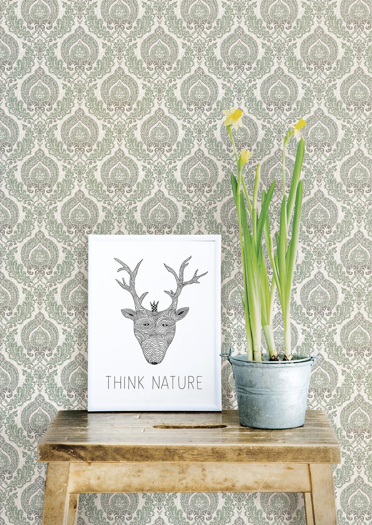 A-Street Prints Lulu Dark Green Damask Wallpaper
