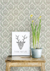 A-Street Prints Lulu Dark Green Damask Wallpaper