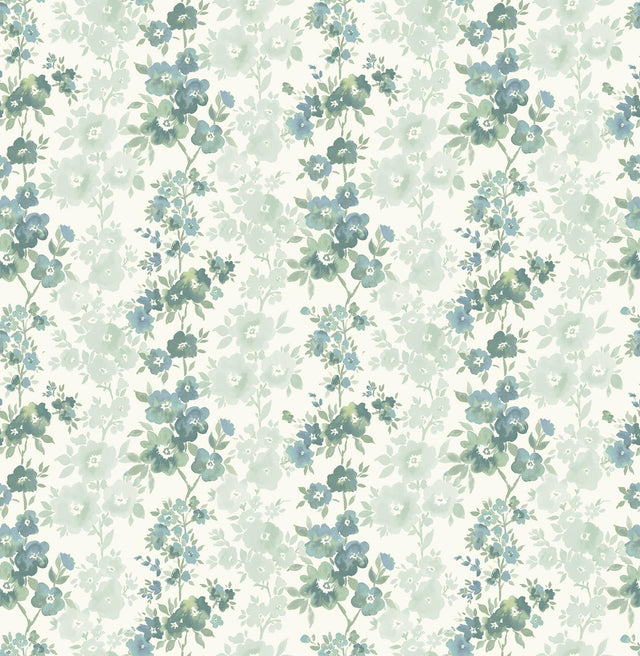 A-Street Prints Charlise Teal Floral Stripe Wallpaper
