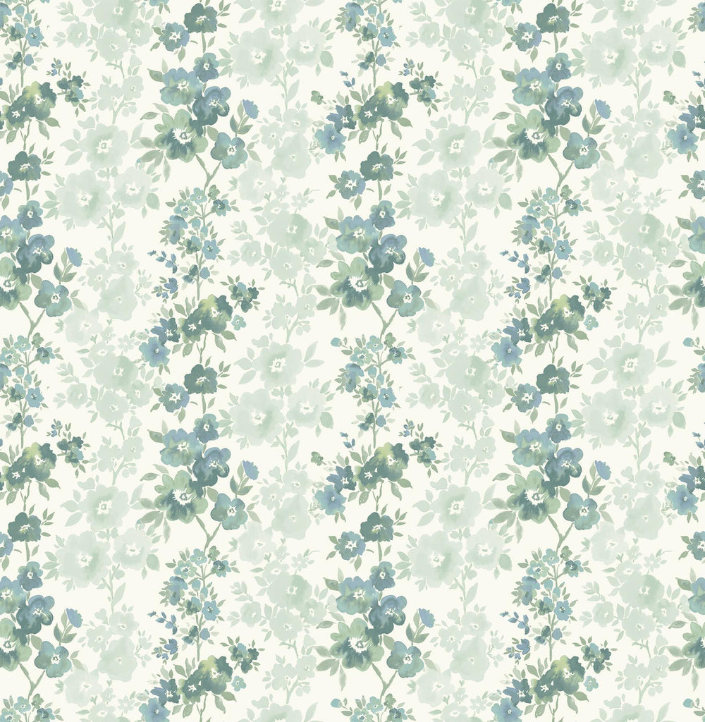 A-Street Prints Charlise Teal Floral Stripe Wallpaper