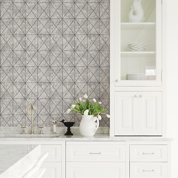 A-Street Prints Intersection Silver Geometric Wallpaper