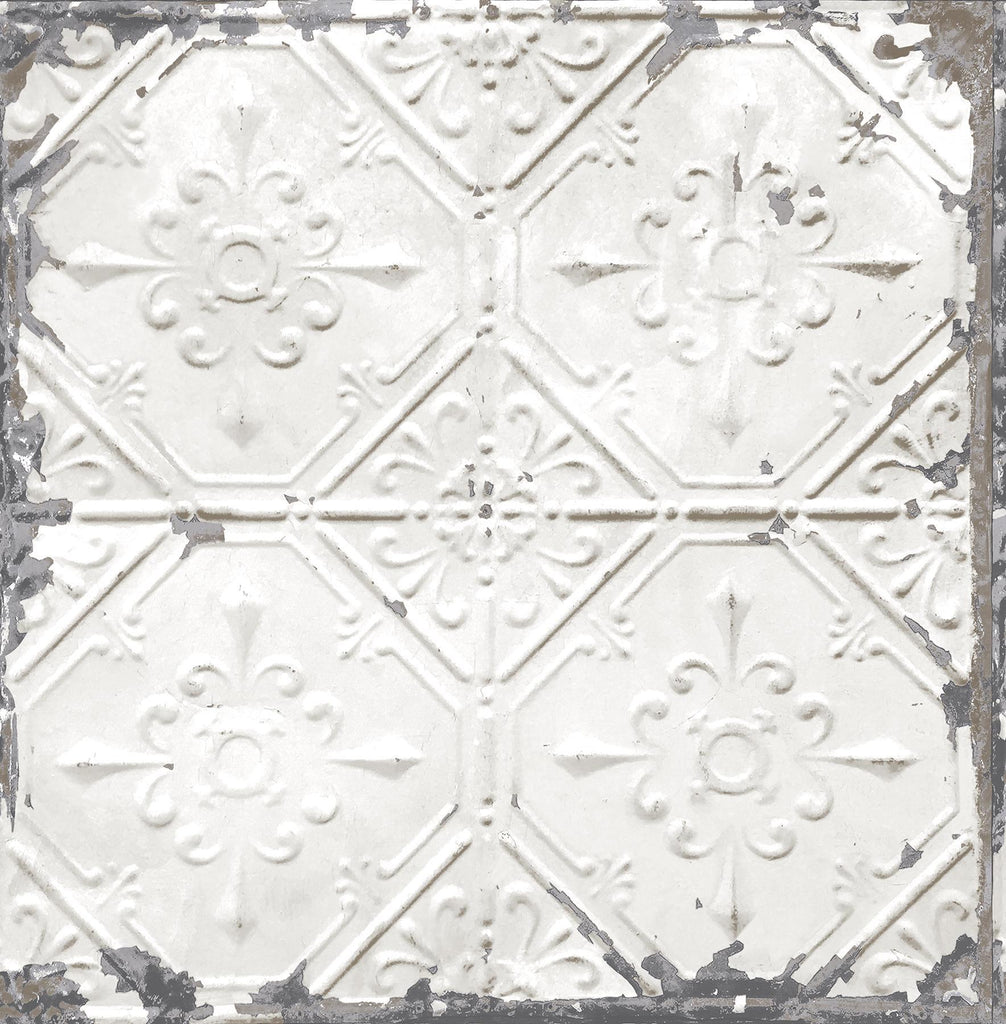 A-Street Prints Tin Ceiling White Distressed Tiles Wallpaper
