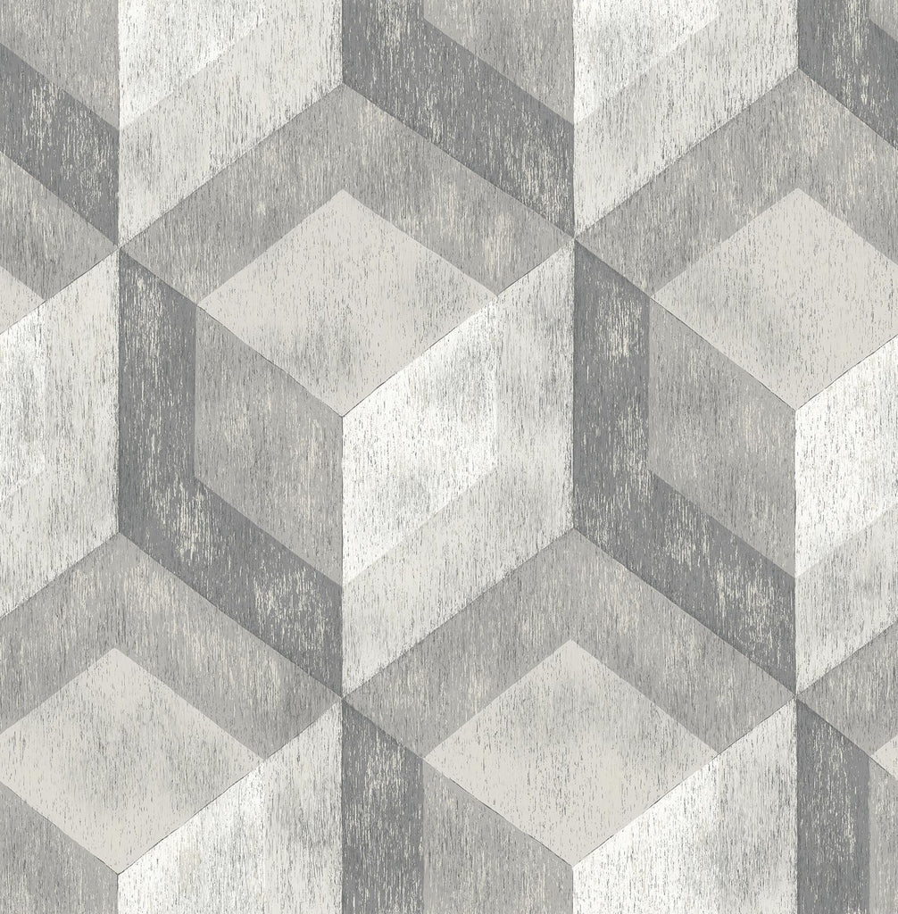A-Street Prints Rustic Wood Tile Ash Geometric Wallpaper