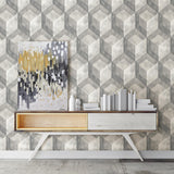 A-Street Prints Rustic Wood Tile Ash Geometric Wallpaper