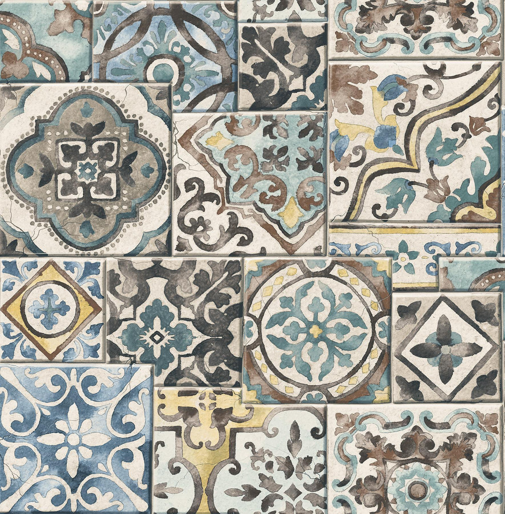 A-Street Prints Marrakesh Tiles Teal Mosaic Wallpaper