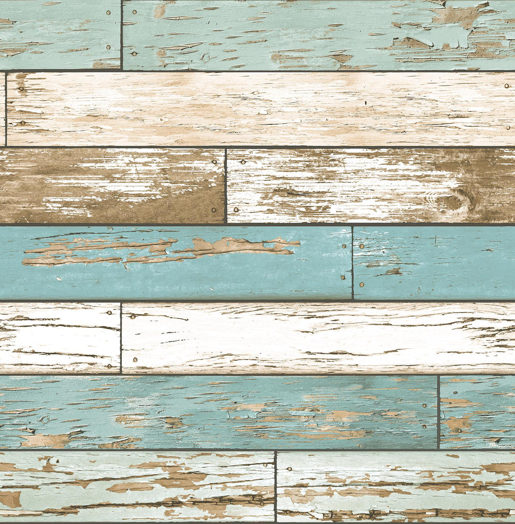 A-Street Prints Scrap Wood Weathered Texture Turquoise Wallpaper