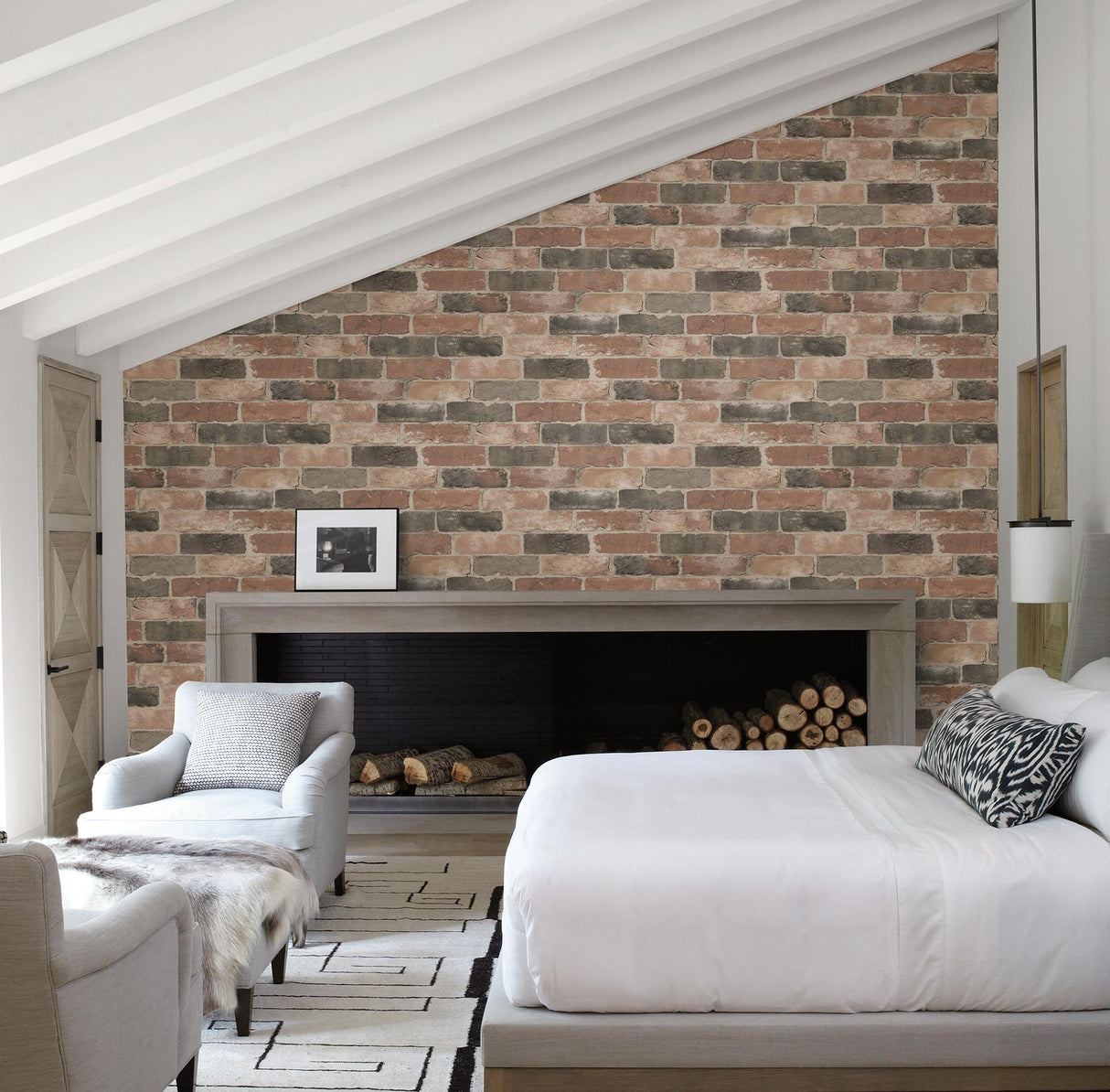 A-Street Prints Reclaimed Bricks Dusty Red Rustic Wallpaper