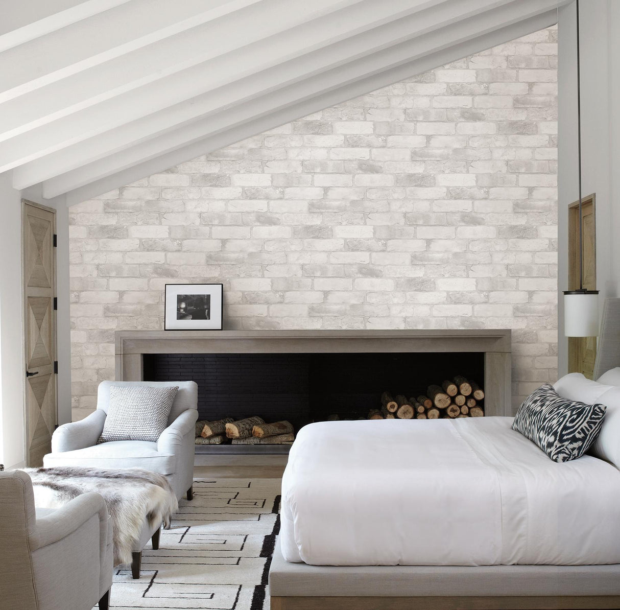 A-Street Prints Reclaimed Bricks White Rustic Wallpaper