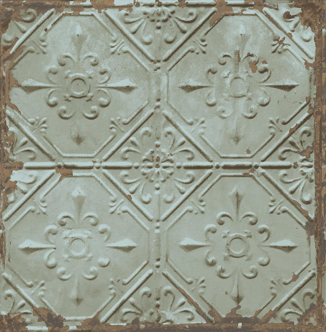 A-Street Prints Tin Ceiling Teal Distressed Tiles Wallpaper