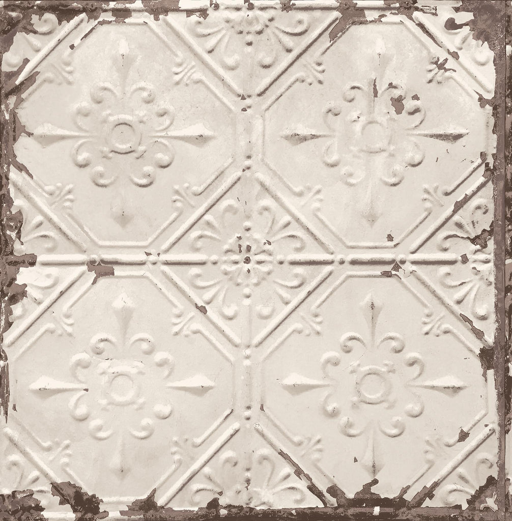 A-Street Prints Tin Ceiling Beige Distressed Tiles Wallpaper
