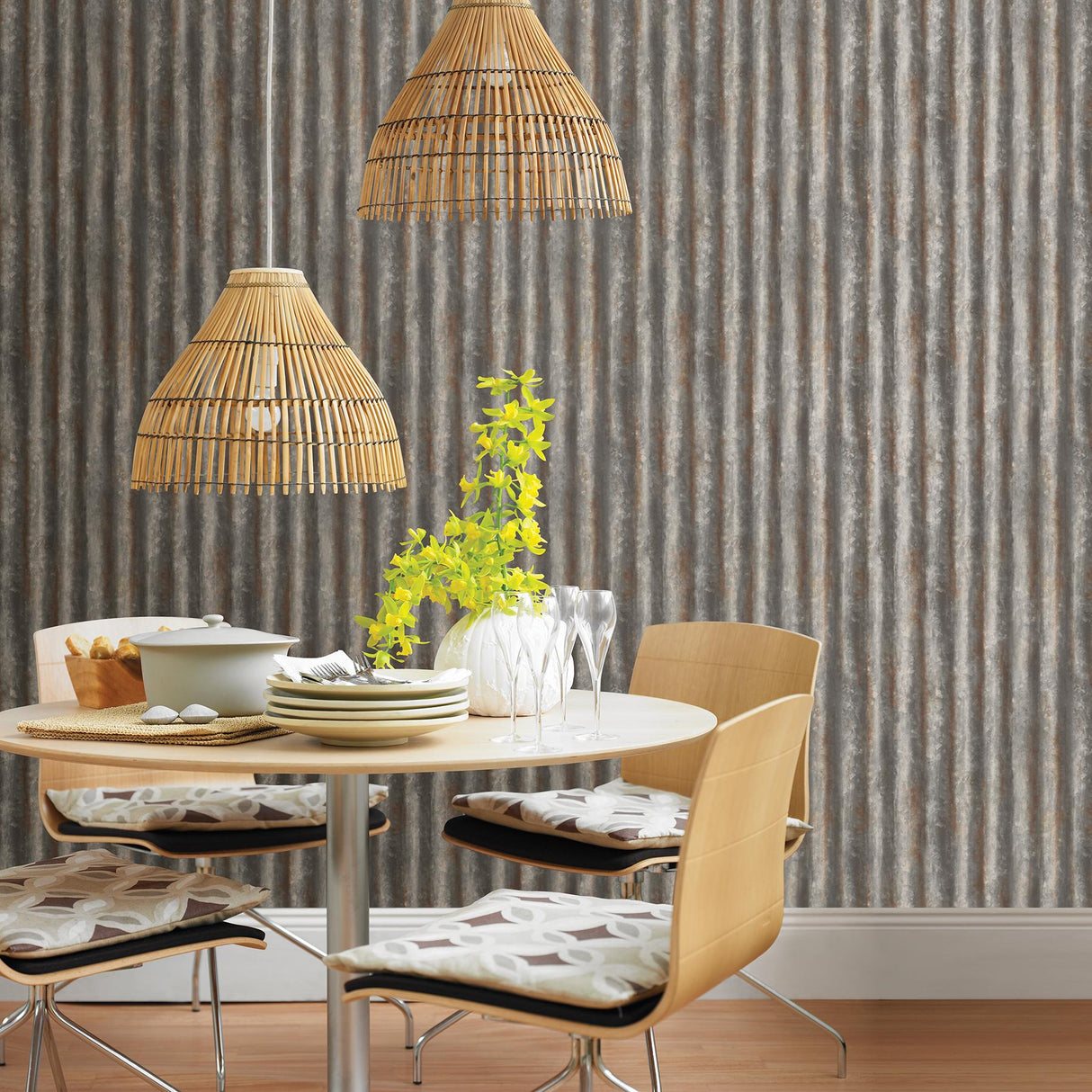 A-Street Prints Corrugated Metal Charcoal Industrial Texture Wallpaper