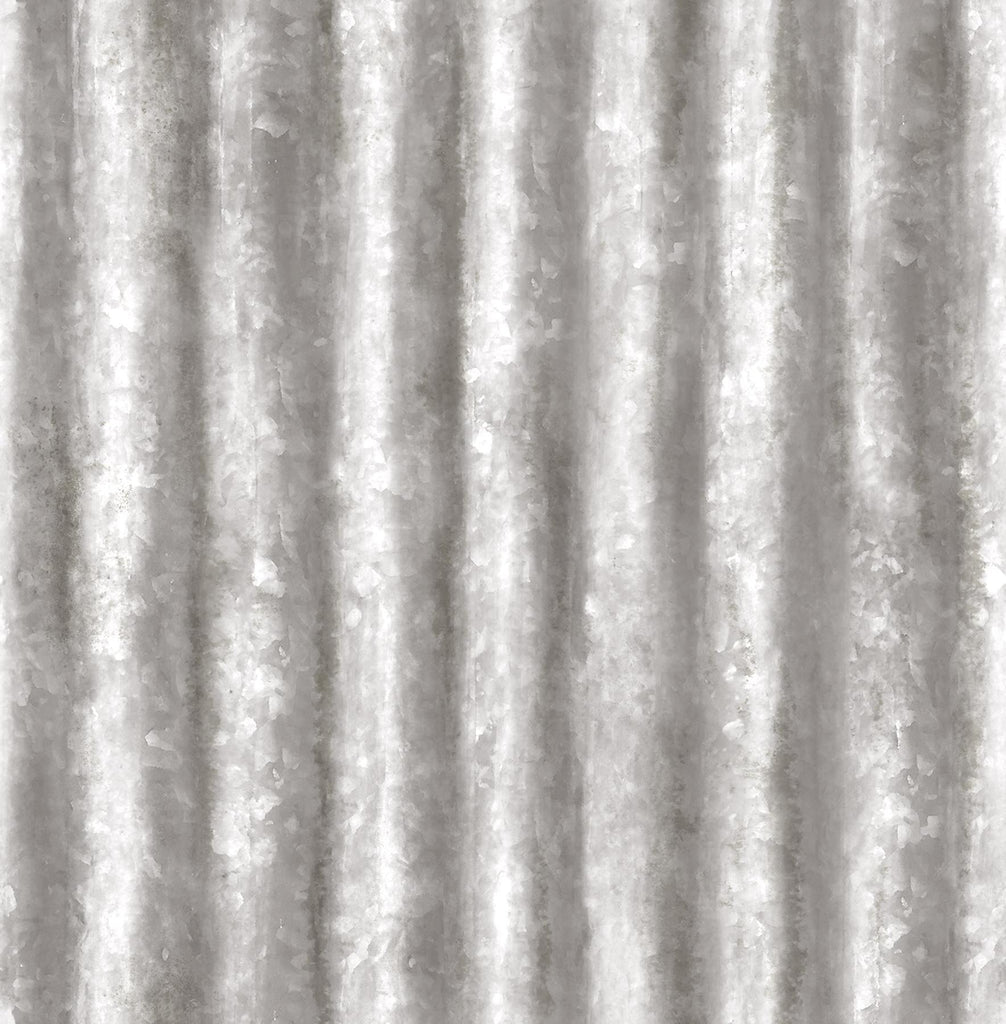 A-Street Prints Corrugated Metal Silver Industrial Texture Wallpaper