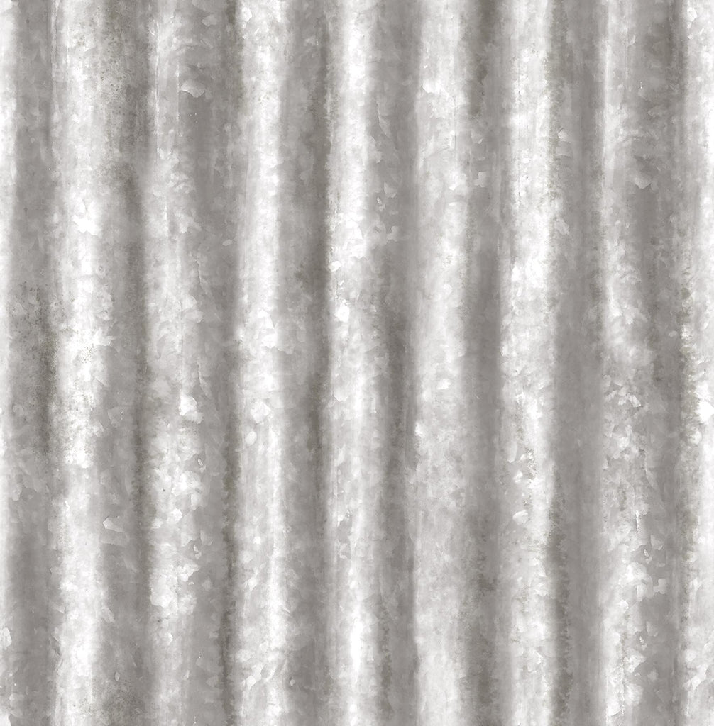 A-Street Prints Corrugated Metal Industrial Texture Silver Wallpaper
