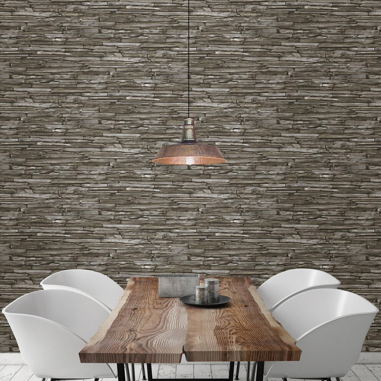 A-Street Prints Stacked Slate Green Industrial Wallpaper