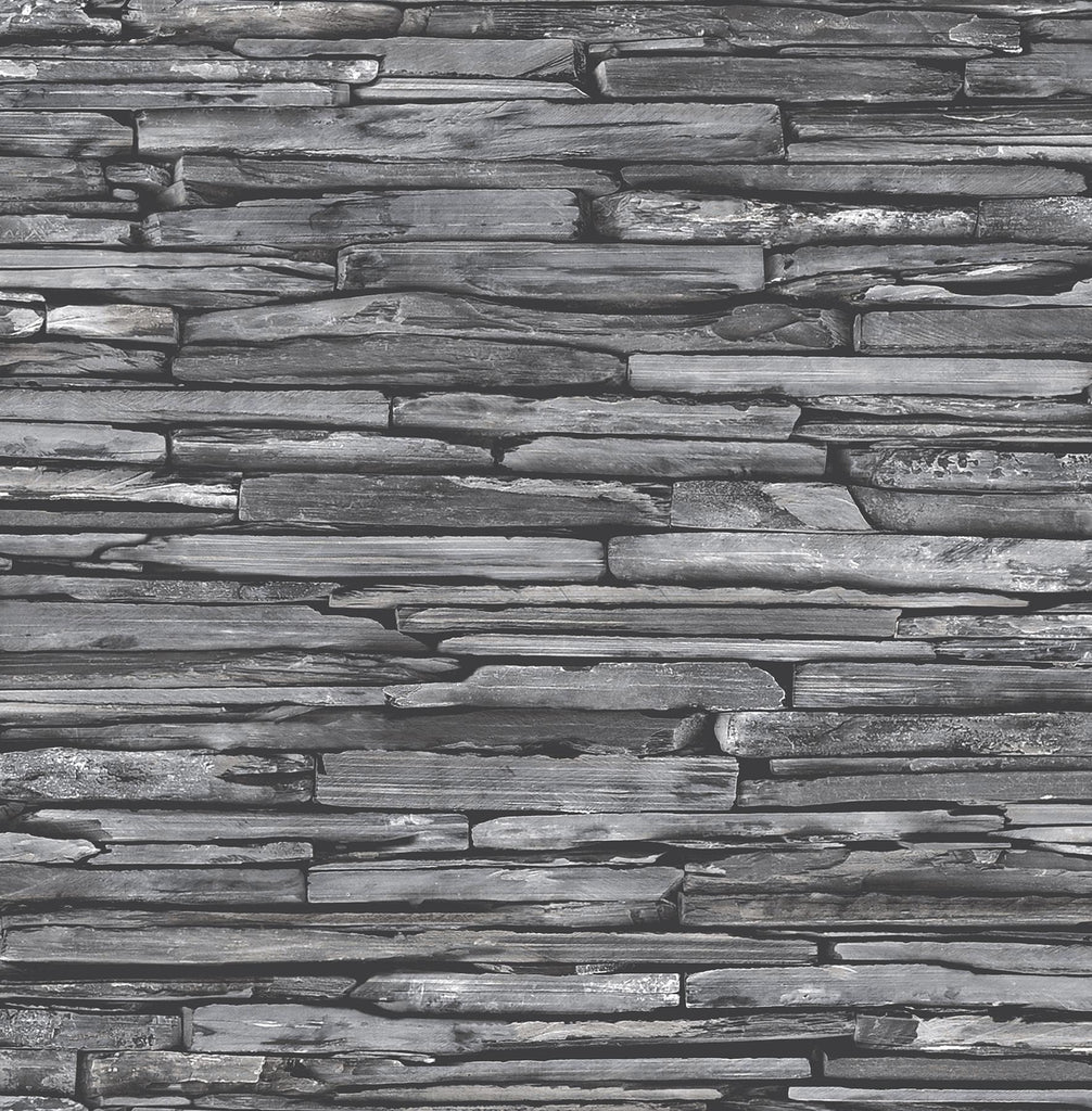 A-Street Prints Stacked Slate Charcoal Industrial Wallpaper