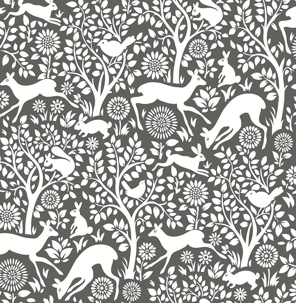A-Street Prints Meadow Animals Charcoal Wallpaper