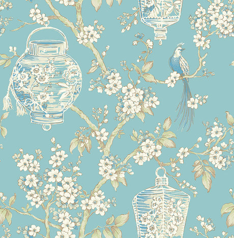 A-Street Prints Serenity Turquoise Lanterns Wallpaper