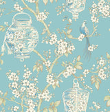 A-Street Prints Serenity Lanterns Turquoise Wallpaper
