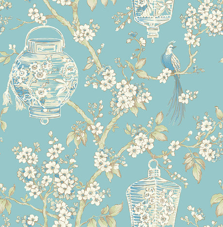 A-Street Prints Serenity Lanterns Turquoise Wallpaper