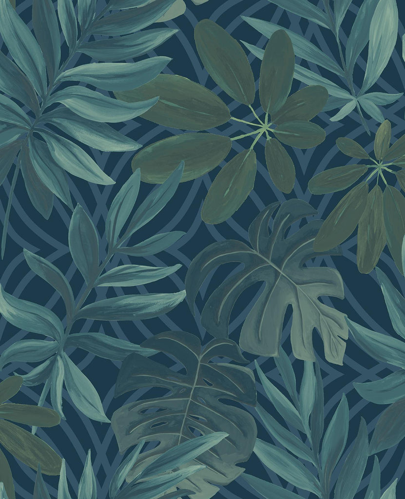 A-Street Prints Nocturnum Blue Leaf Wallpaper