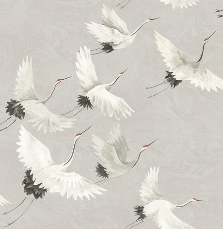 A-Street Prints Windsong Crane Grey Wallpaper