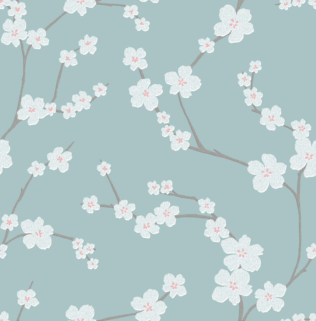 A-Street Prints Sakura Turquoise Floral Wallpaper