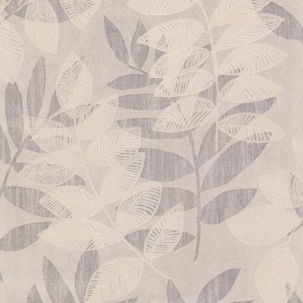 A-Street Prints Chimera Platinum Flocked Leaf Wallpaper