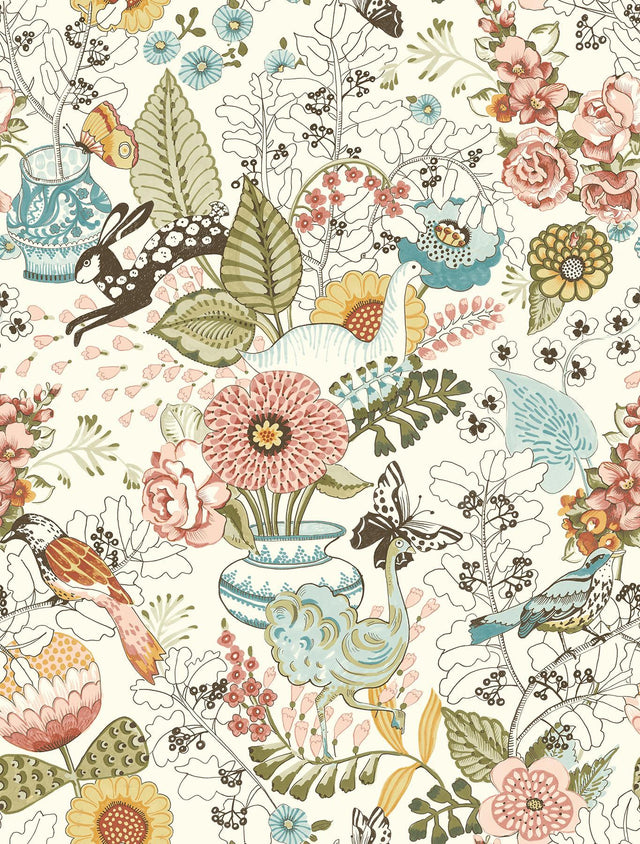 A-Street Prints Whimsy Pink Fauna Wallpaper