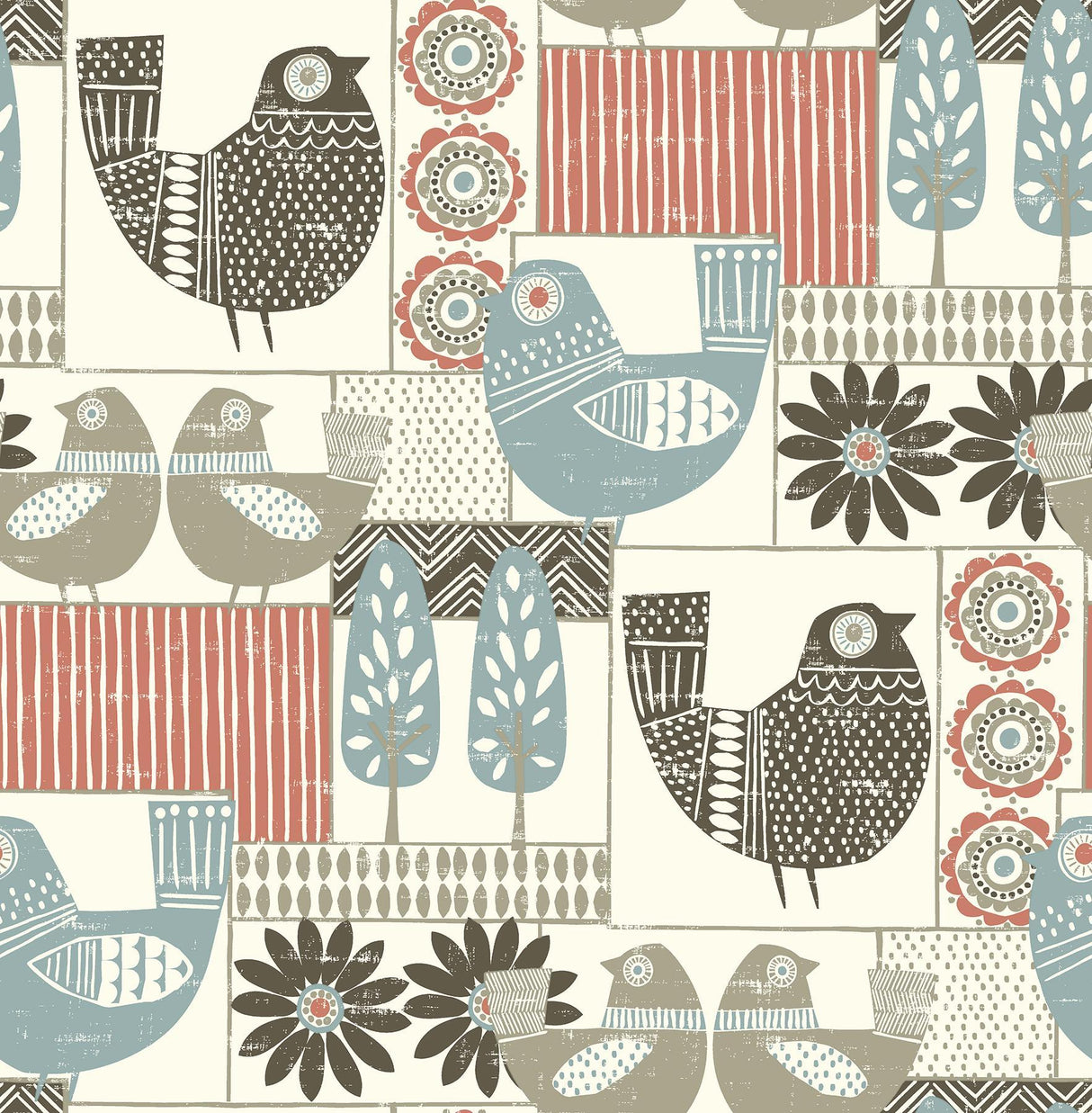 A-Street Prints Hennika Coral Patchwork Wallpaper